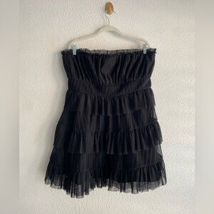 Black Mini Ruffle Pleated Tulle Dress Strapless